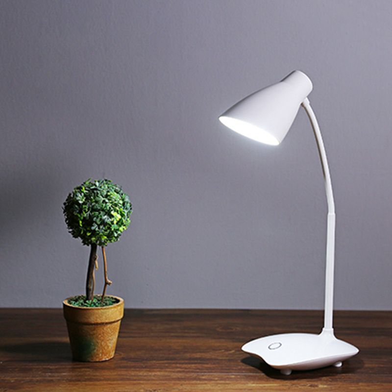 White Bud Shaped USB Study Lamp Modern Plastic LED Desk Light with Flexible Gooseneck Arm
