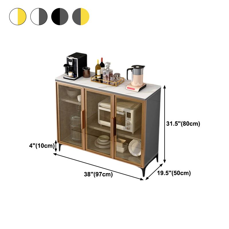 Contemporary Style Buffet Server Glass Doors and Stone Top Kitchen Server for Dining Room