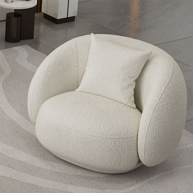 White Wool Curved Sofa Modern Sloped Arm Sofa for Living Room