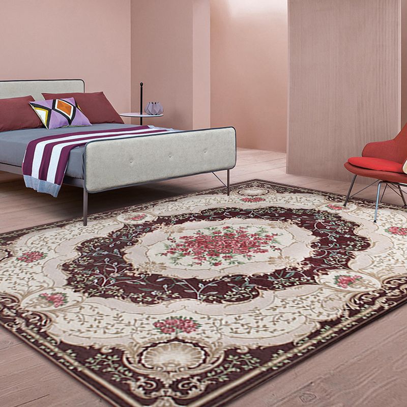 Blütenmuster Teppich Polyester Retro-Fläche Teppich Anti-Rutsch-Rutschmaschine Waschbare Innenteppich für Schlafzimmer