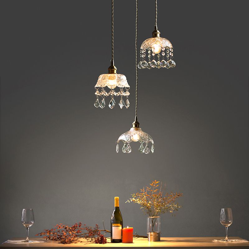 Tazón de vidrio transparente Ligera industrial Industrial Un solo comedor colgante de colgante con cortinas de cristal
