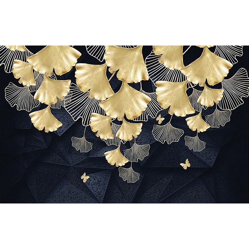 Gold Ginkgo Wall Covering Stain-Resistant Wall Mural for Living Room
