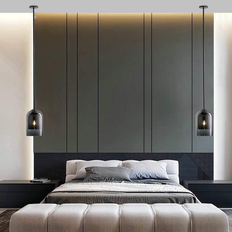 Double Glass Shade Mini Bell Shaped Hanging Light Contemporary Minimalism Single Bulb Lighting Pendant with 59" Adjustable Suspension Wire