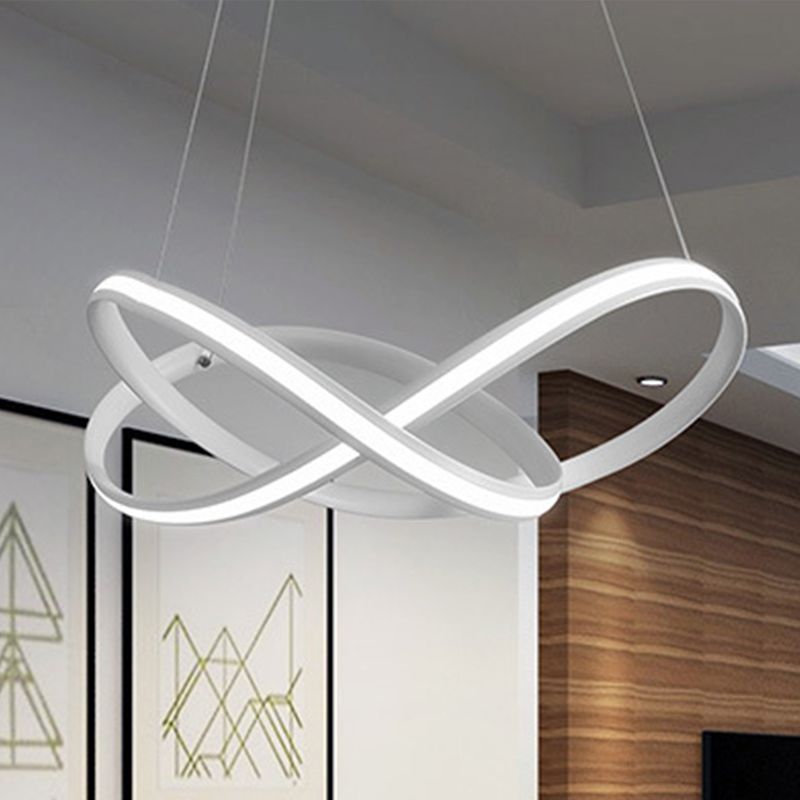 19.5"/27.5" Wide Black/White/Brown Bent Ceiling Light Fixture Simple LED Acrylic Chandelier Pendant in Warm/White Light