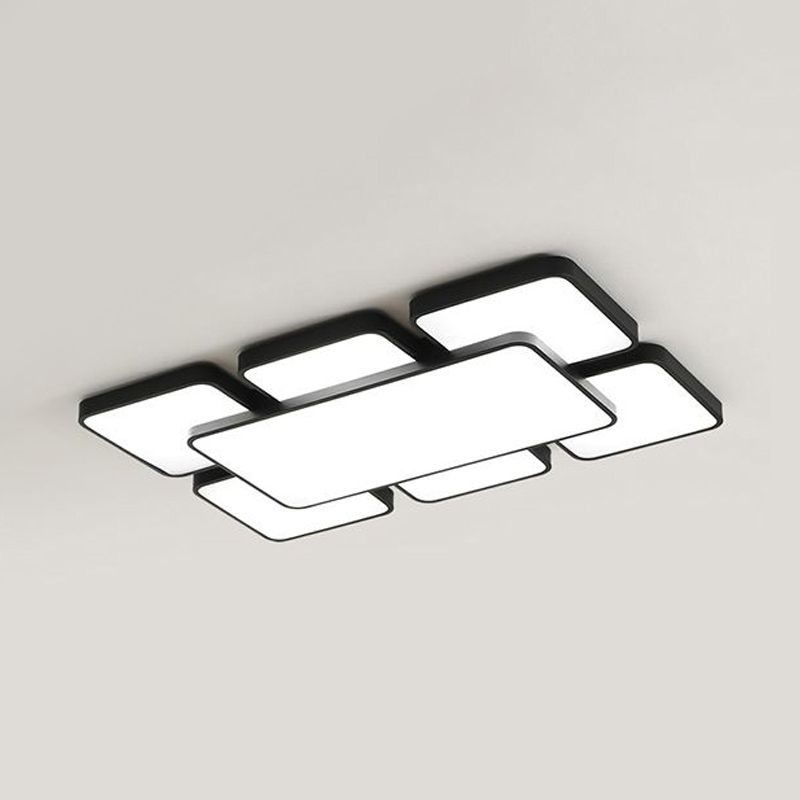 Lámpara empotrada de techo para dormitorio con pantalla cuadrada/rectangular, acrílico, 20,5"/24,5" W, 5/7 luces, lámpara de montaje empotrado estilo modernista en negro/blanco