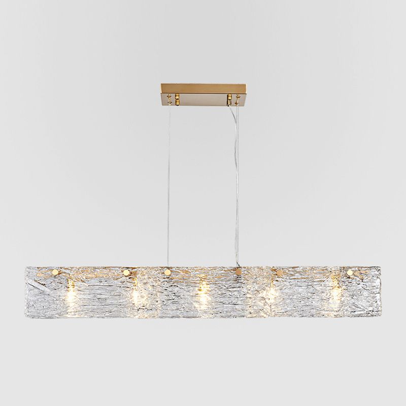 Rectangular Dining Room Hanging Lamp Rippled Glass 5-Light Minimalist Island Light