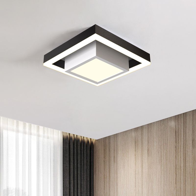 Aluminum 2-Tier Square Ceiling Lamp Contemporary Black/Gold LED Flush Mount Lighting in Warm/White Light for Corridor
