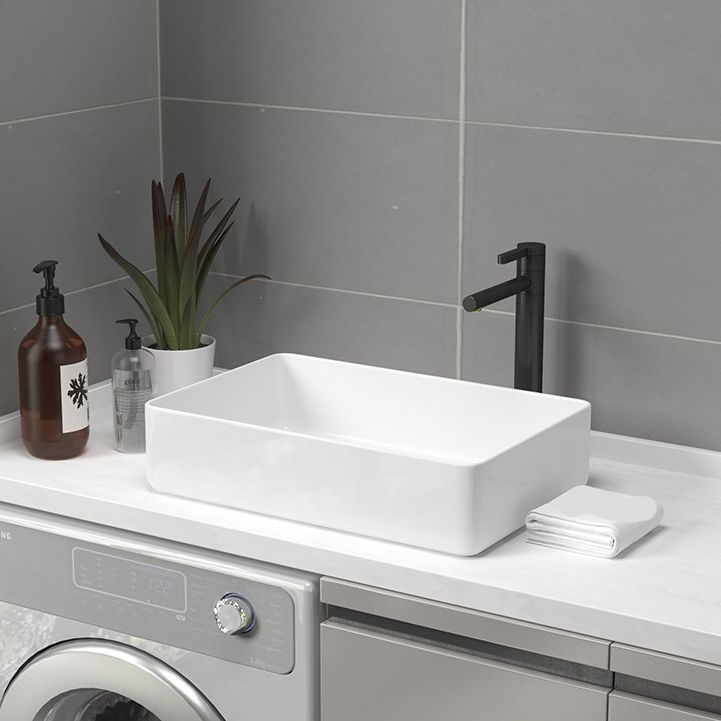 Contemporary Bathroom Sink Pop-Up Drain Porcelain Rectangular Vessel Sink