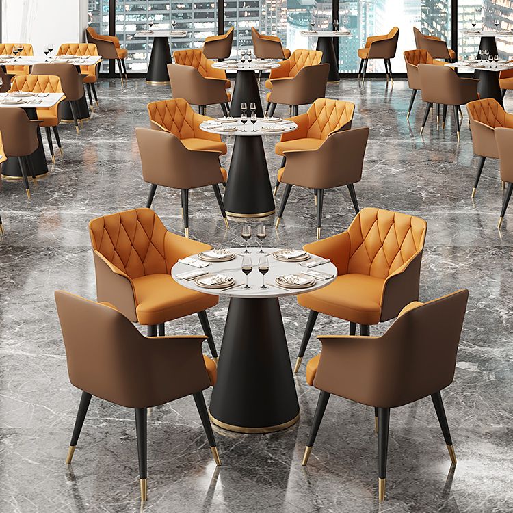 Glam Metal Arm Dining Chair Faux Leather Side Chairs for Restaurant Use