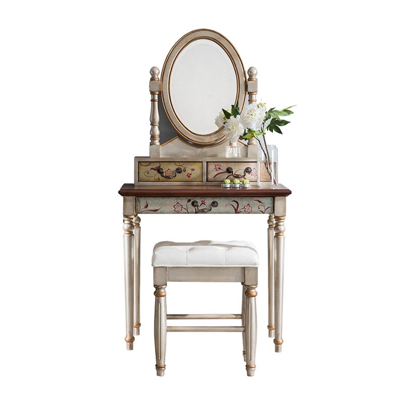 Victorian Wood Vanity Table with Mirror and Stool 15.75" D Vanity Table Set