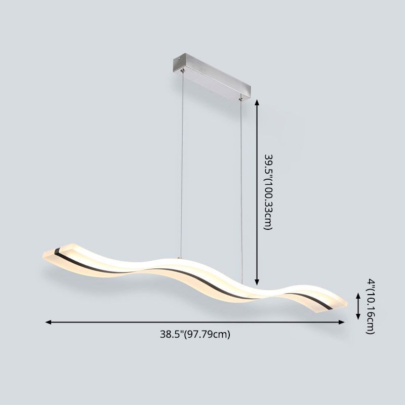 Lumière en île à LED blanche en acrylique dans le pendentif linéaire en acier inoxydable moderne en acier inoxydable