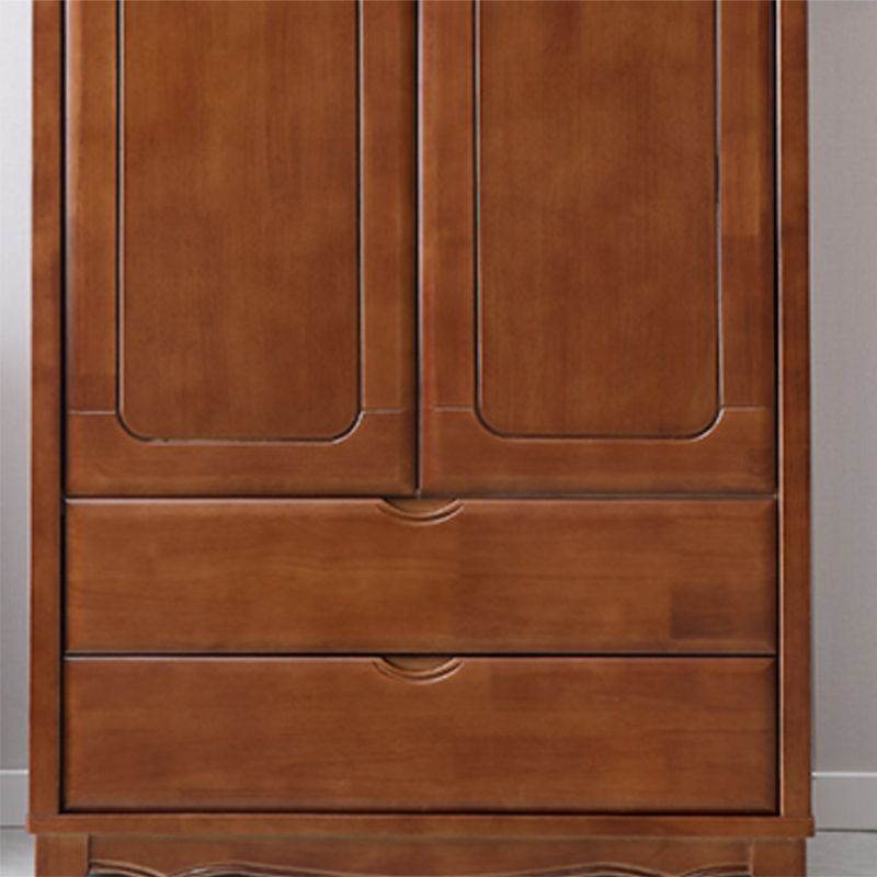Rubberwood Solid Wood Wardrobe Traditional Freestanding Wardrobe with 2 Drawers