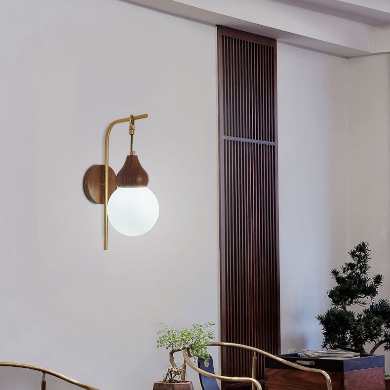 Globe Wood Wall Lamp 1-Light Contemporary Glass Armed Wall Mount Lamp for Bedroom