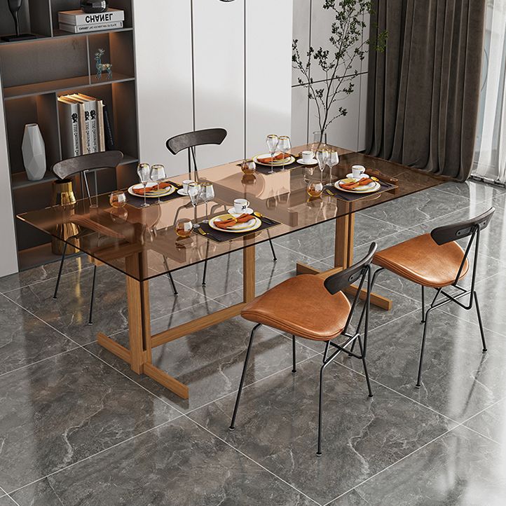Mesa de caballete de madera sólida mesa de comedor de vidrio templado para la casa para la casa de la cocina
