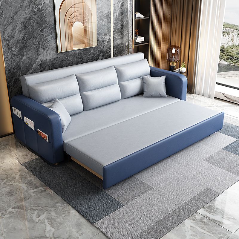 Faux leather Sofa Bed Square Arm Sleeper Sofa, 32.28" Wide in Blu