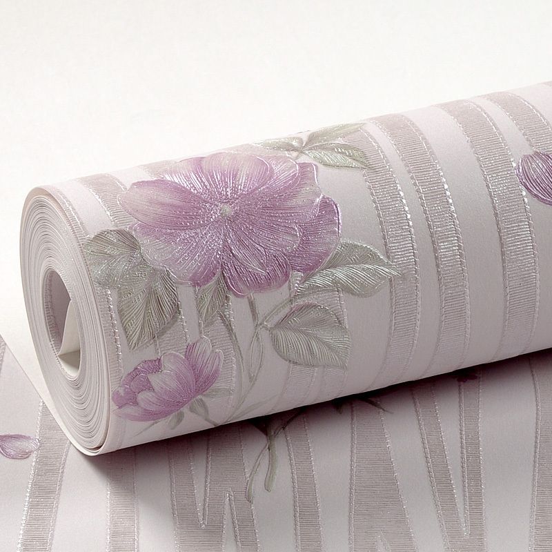 Pastel Color Flower Wallpaper Water-Resistant Country Bedroom Wall Art, Non-Pasted