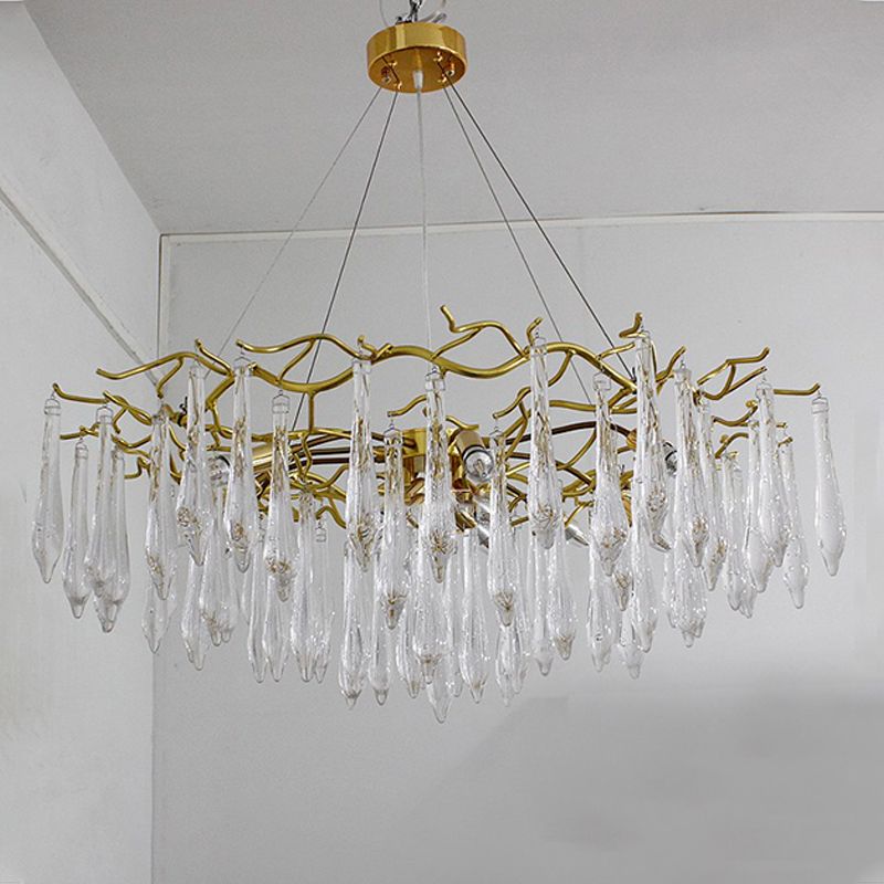 Modern Luxury Teardrop Pendant Light Glass Indoor Chandelier in Gold