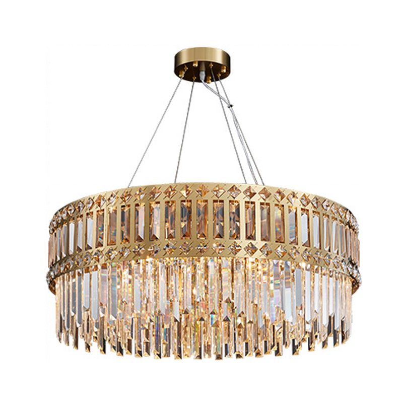 Goldene Trommel hängende Kronleuchter moderner Streifen Kristall 10 Lichter Wohnzimmer Anhängerlampe