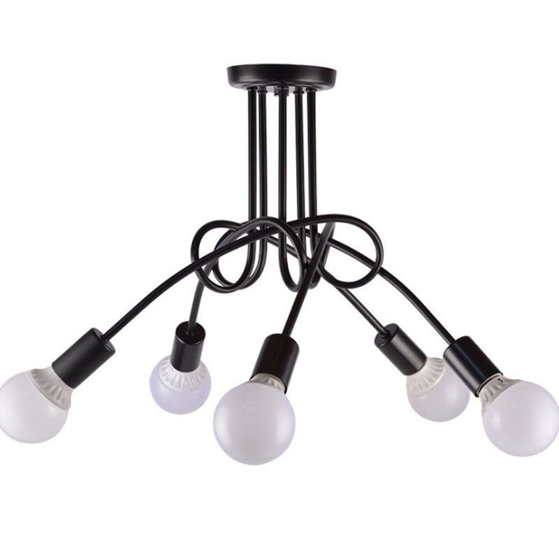 Black Sputnik Semi Flush Mount in Industrial Creative Style Lacquered Iron Ceiling Fixture