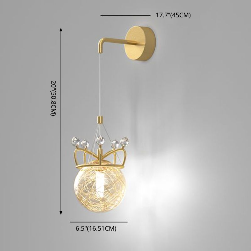 Decorative 1 Light Wall Lamp Globe Glass Hanging Wall Lamp in Brass Finish for Bedroom