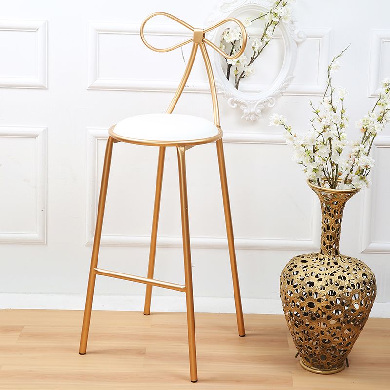 Round Leather and Metal Counter Stool Scandinavian Low Back Counter Bar Stool