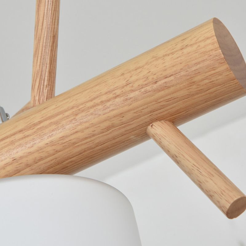 Wood Cylinder Hanging Island Light Modern Style Island Lighting Fixture in Beige