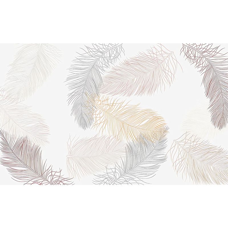 Custom-Printed Illustration Simple Mural Wallpaper for Children's Bedroom with Feather in Beige