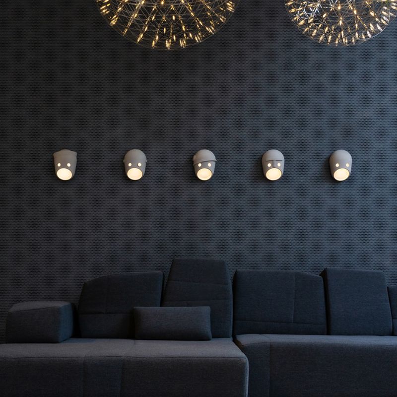 Modern Metal Wall Sconce Mask Shape Wall Light with Resin Shade for Living Room