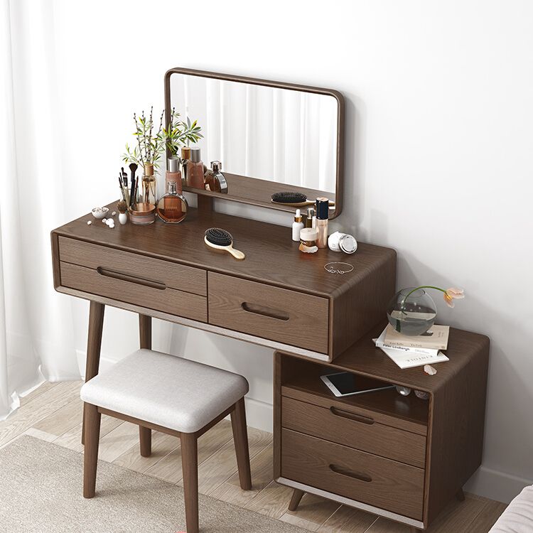 Solid Wood Makeup Vanity Desk Storage Box Makeup Vanity Set with Drawer