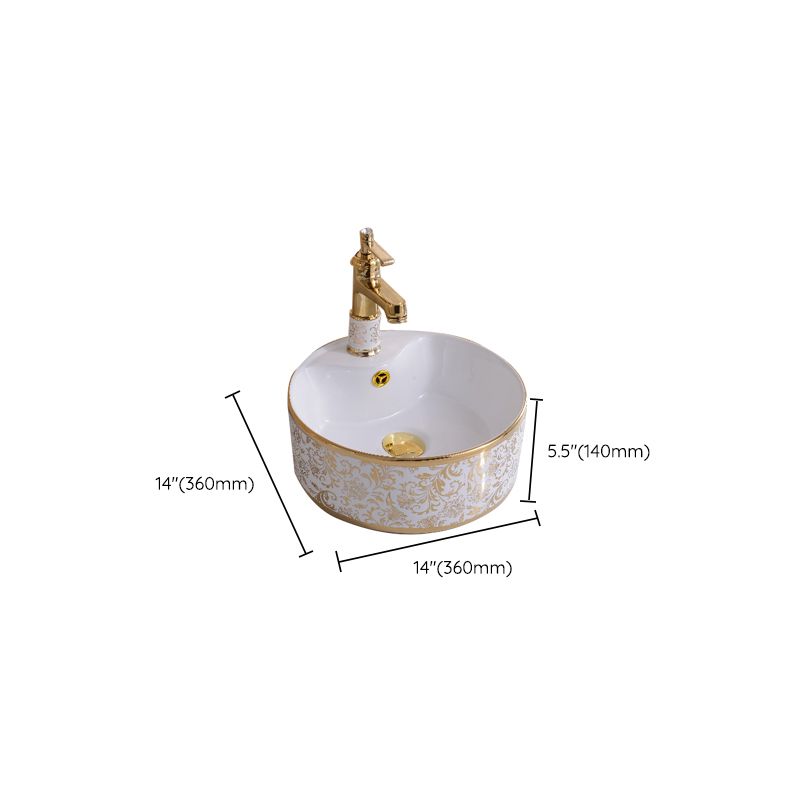 Traditional Vessel Bathroom Sink Oval Porcelain with Overflow Vessel