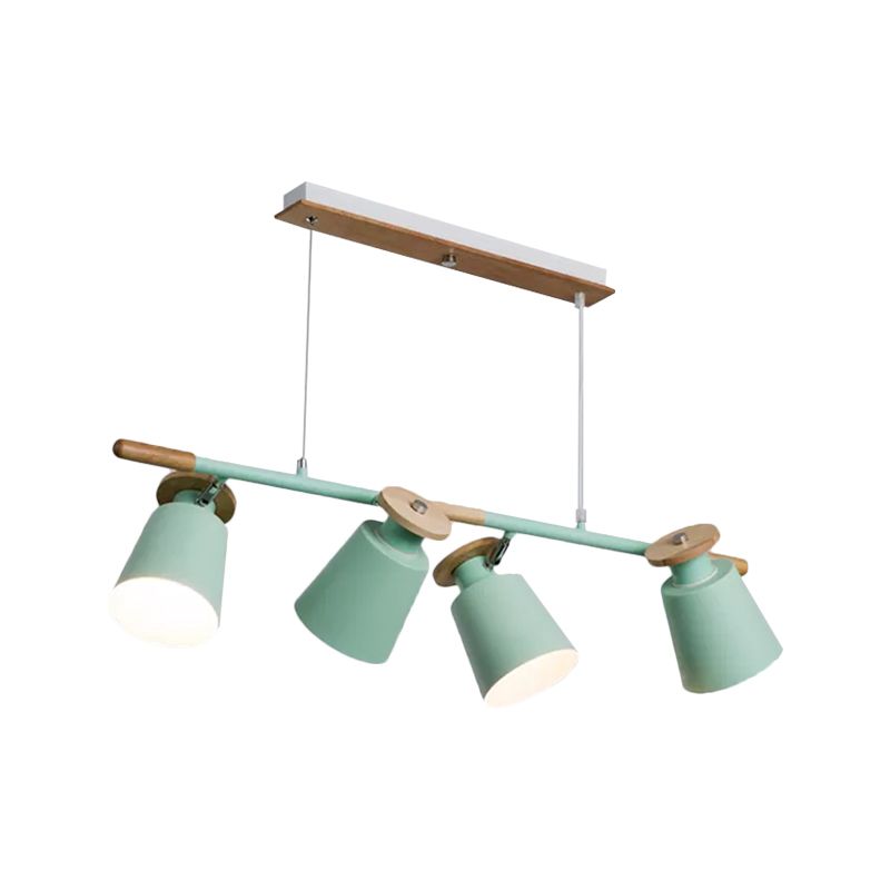 Green/Grey/White Tapered Shade Island Lighting 4 Heads Nordic Metal Linear Chandelier for Restaurant