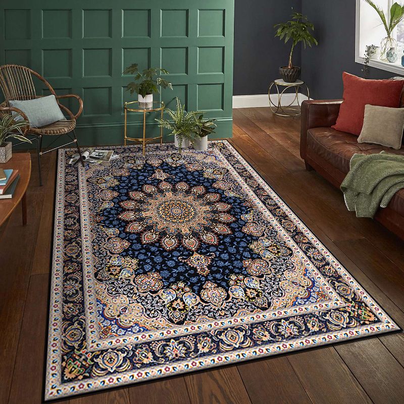 Multicolor Tribal Symbols Rug Moroccan Polyester Carpet Anti-Slip Backing Area Rug for Living Room