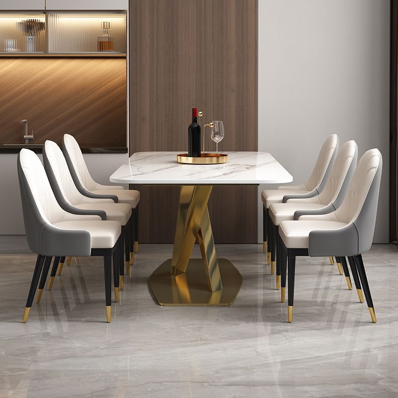 Mesa de comedor rectangular de lujo tradicional Mesa de piedra sinterizada con base de pedestal