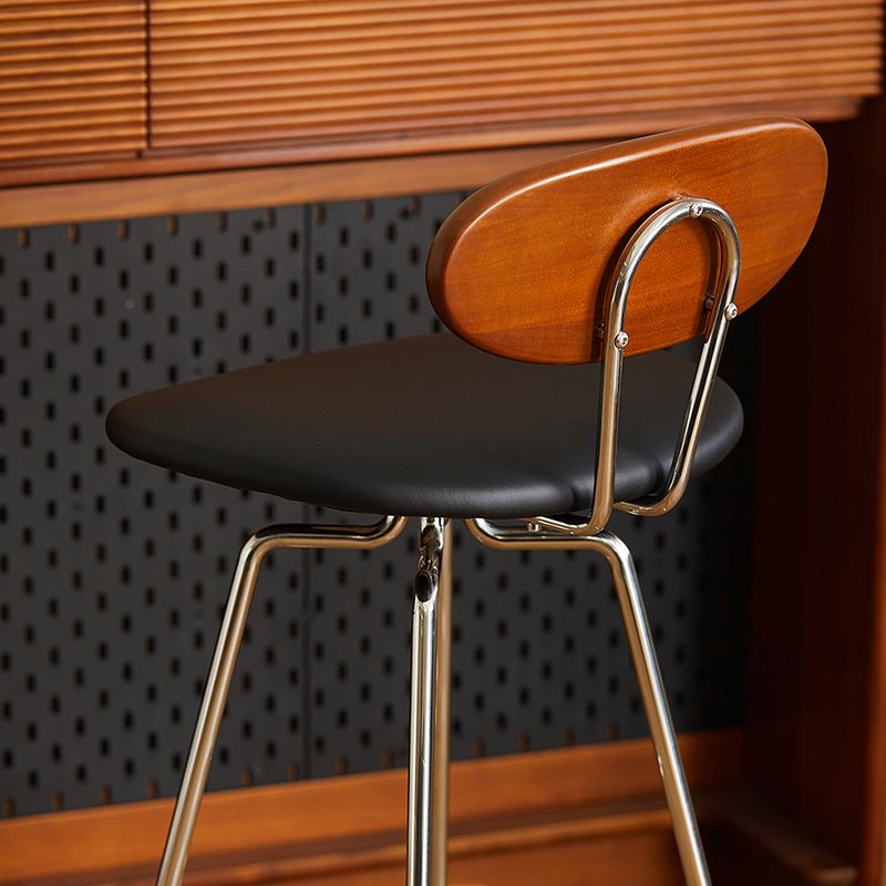 Modern Upholstered Faux Leather Low Back Bar Stools with Metal Base