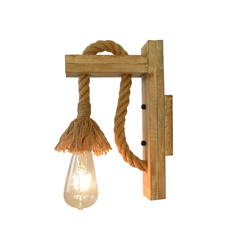 Retro Pastoral Style Exposed Bulb Wall Light Sconce Wood 1 Light Sconces