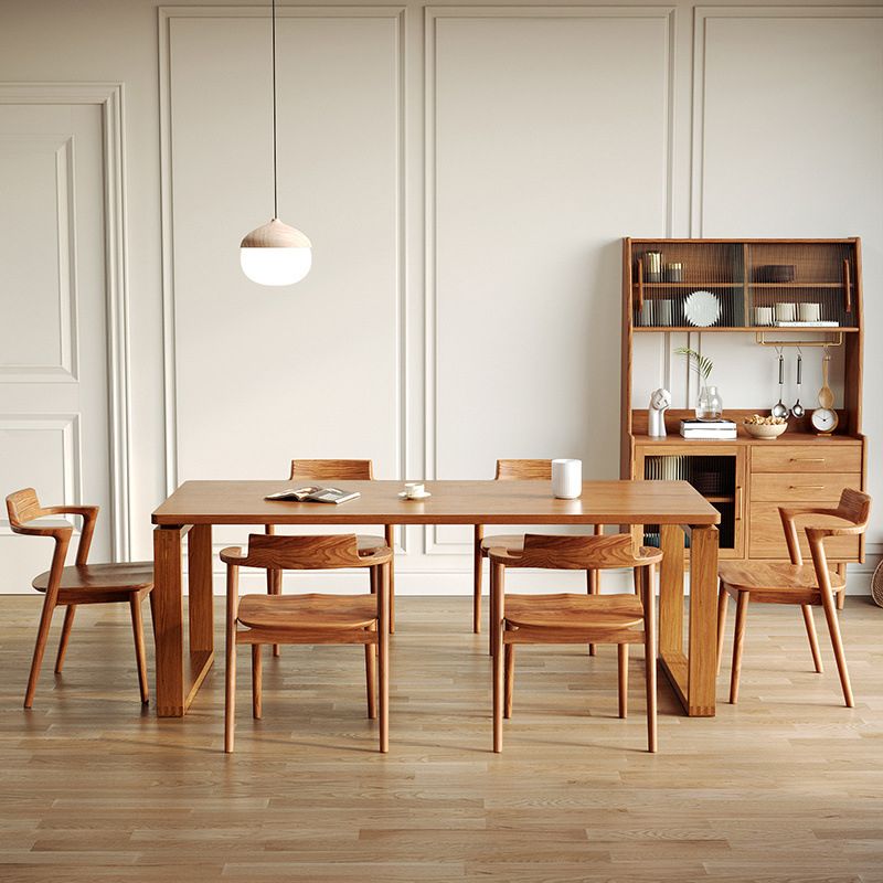 Modern Dining Table with Sled Base Rectangle Pine Solid Wood Table