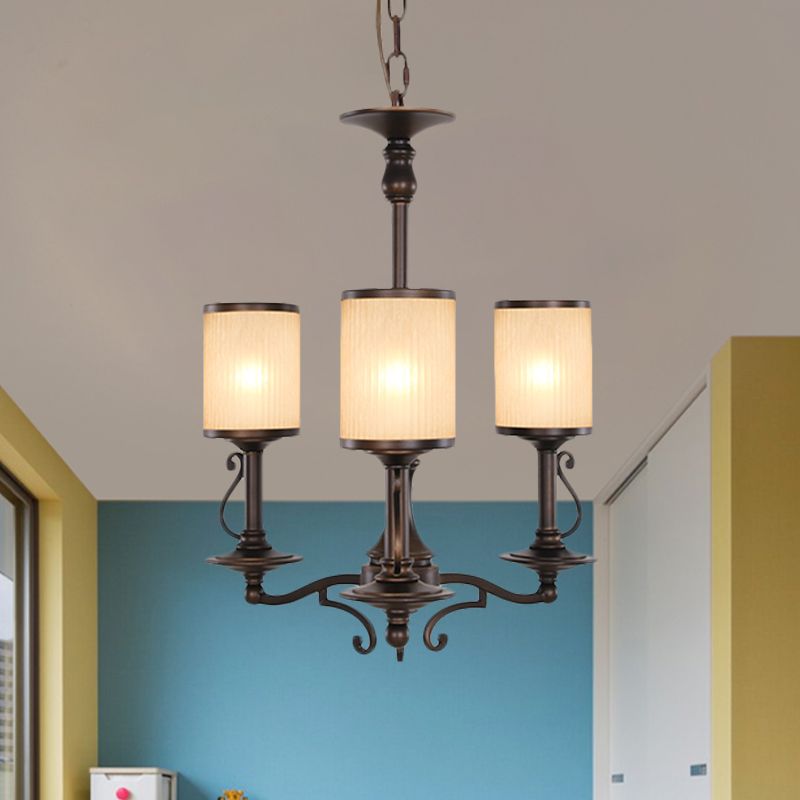Beige glas zwart kroonluchter lamp cilindrisch 3/6/8 hoofden traditionalisme hanger plafondlicht voor restaurant