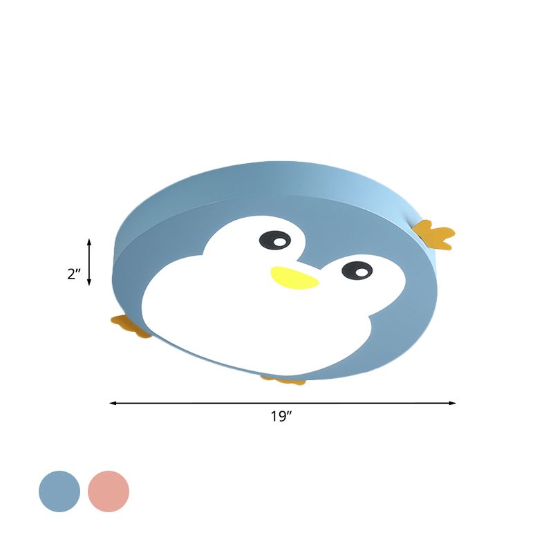 Deckenleuchte in Cartoon-Pinguin-Form, metallische LED-Schlafzimmer-Deckenleuchte in Blau/Rosa