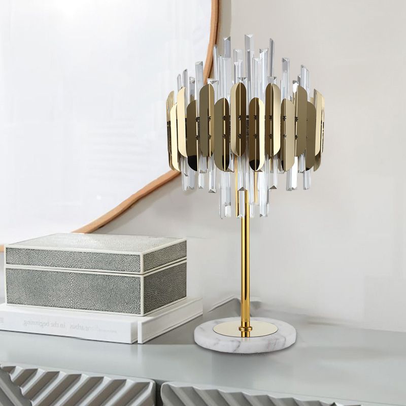 Layered Crystal Rods Table Lamp Postmodern 6 Bulbs Living Room Nightstand Light in Gold