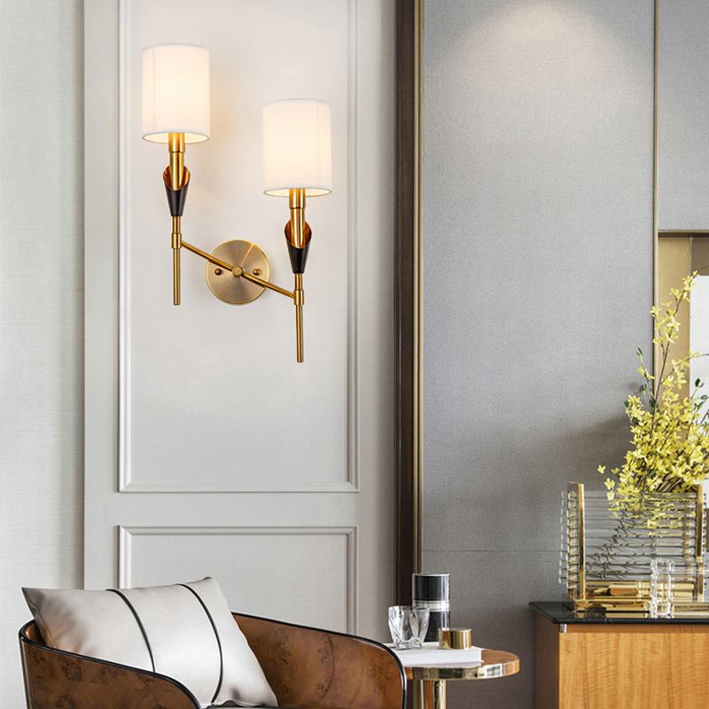 Nordic Style Metall Wandleuchter Zylinder Goldwandlicht mit natürlicher Sackleinen für Schlafzimmer
