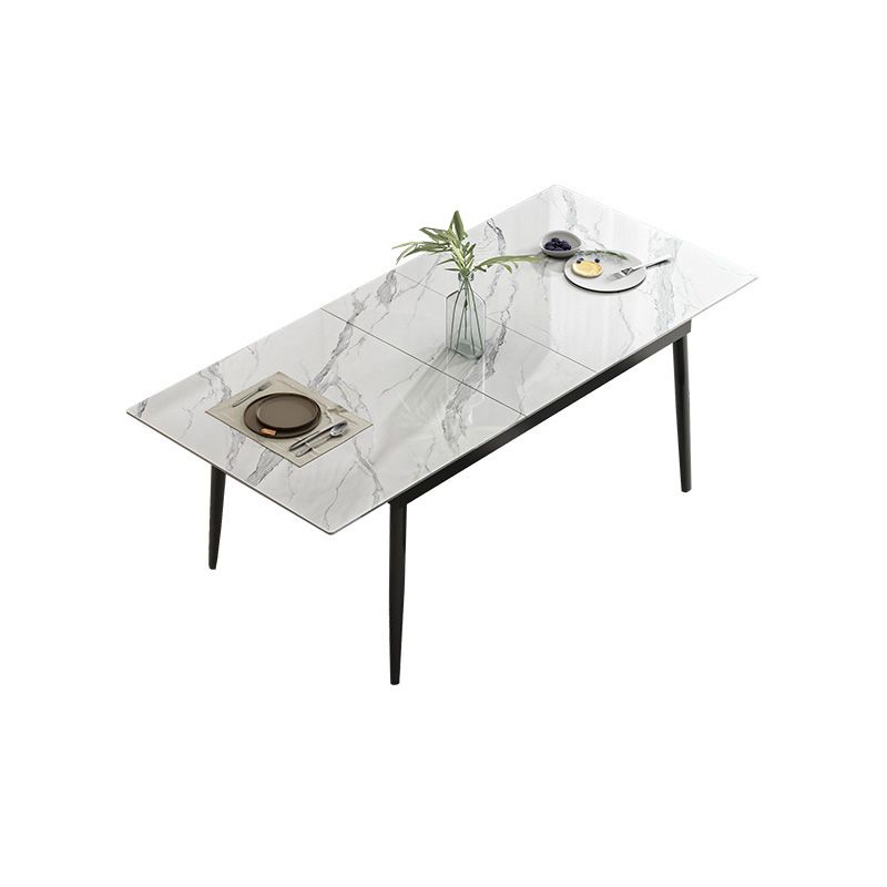 Industrial Rectangle Dining Site Table Stone Top Extendable Trestle Dining Table