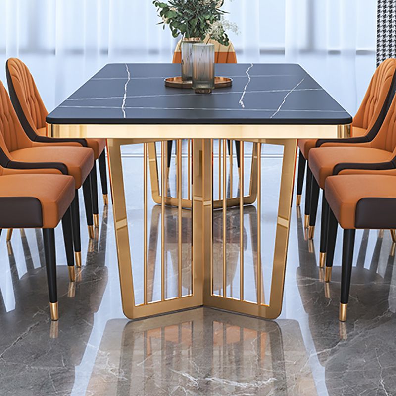 Glam Sintered Stone Double Pedestal Table Home Rectangle Dining Table