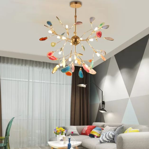 Metal Branch Hanging Light Kit Minimalistic Multi-Color Chandelier Light Fixture