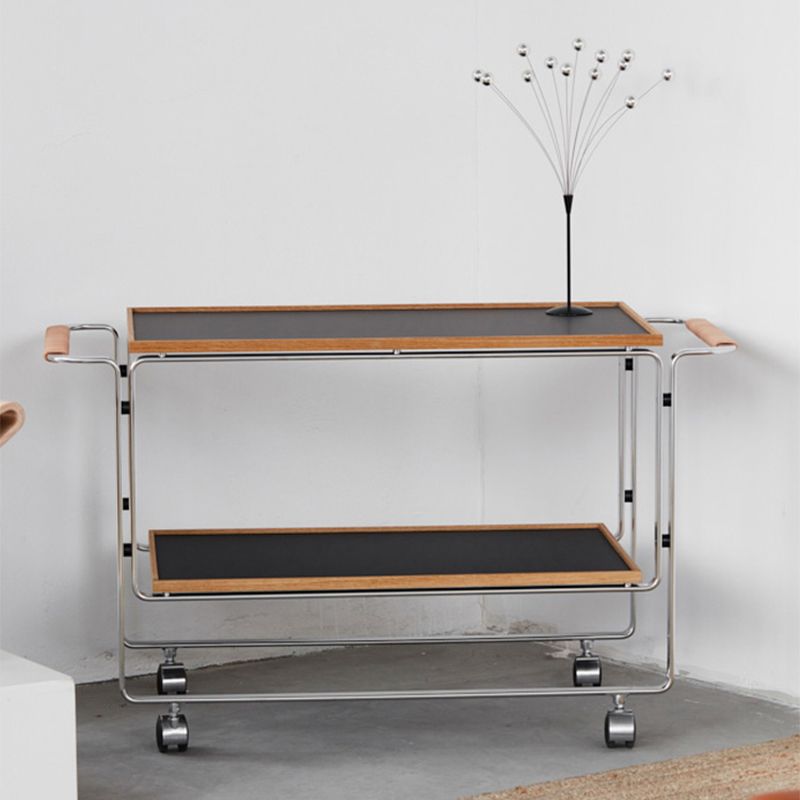 Modern Sofa Side Accent Table in Steel and Solid Wood with Shelf