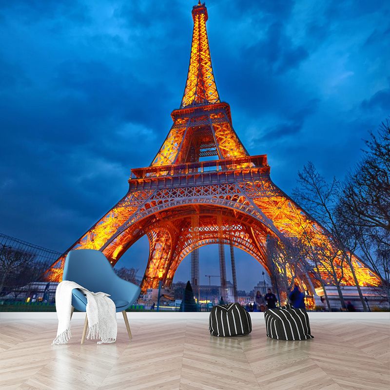 Full Size Cityscape Mural Decal Modern Enchanting Skyscrapers at Night Wall Art in Dark Color