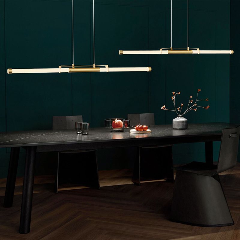 Modern Style Linear Shade Island Pendants 1 Light Metal Pendant Lights for Dining Room