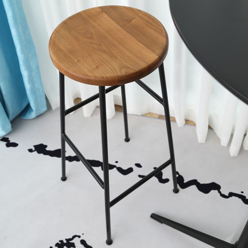 Contemporary Metal Legs Solid Wood Indoor Bar Stool with Footrest
