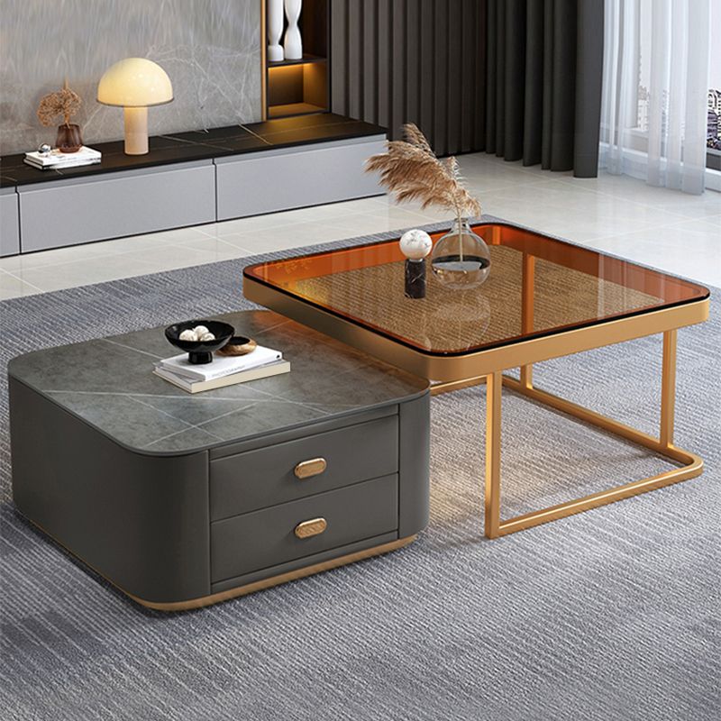 Square Coffee Table Glass Top Coffee Table Set for Living Room