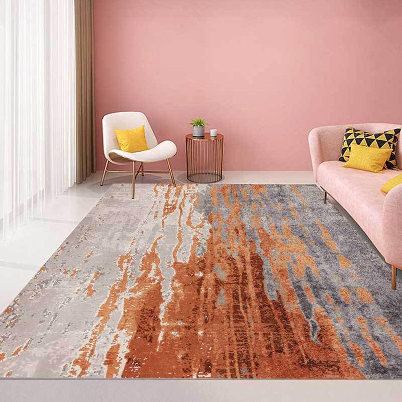 Orange Bedroom Rug Modern Abstract Pattern Area Rug Polyester Stain-Resistant Washable Carpet
