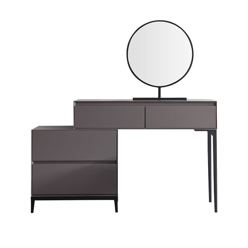 Modern Gray Vanity Mirrored Wood Makeup Dressing Table Stool Set